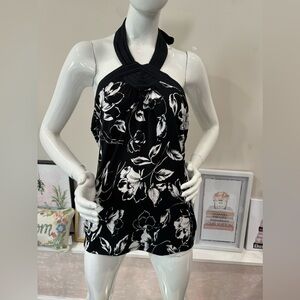White House Black Market Black & White Floral Halter Top. Size Medium